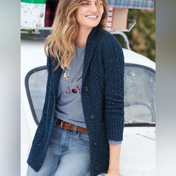 Lands’ End Classic Chunky Knit Wool Blend Button Front Cardigan Size Small - Picture 9 of 9